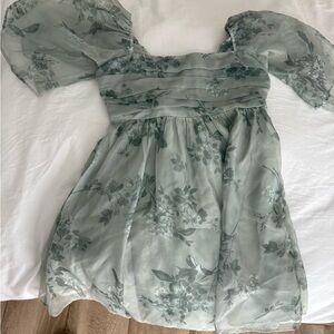 Abercrombie & Fitch Green Floral Puff Sleeve Dress